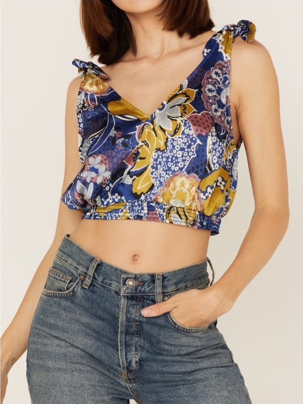 Free People Intimately FP Printed Tie-Strap Crop Top – NWT Festival Boho